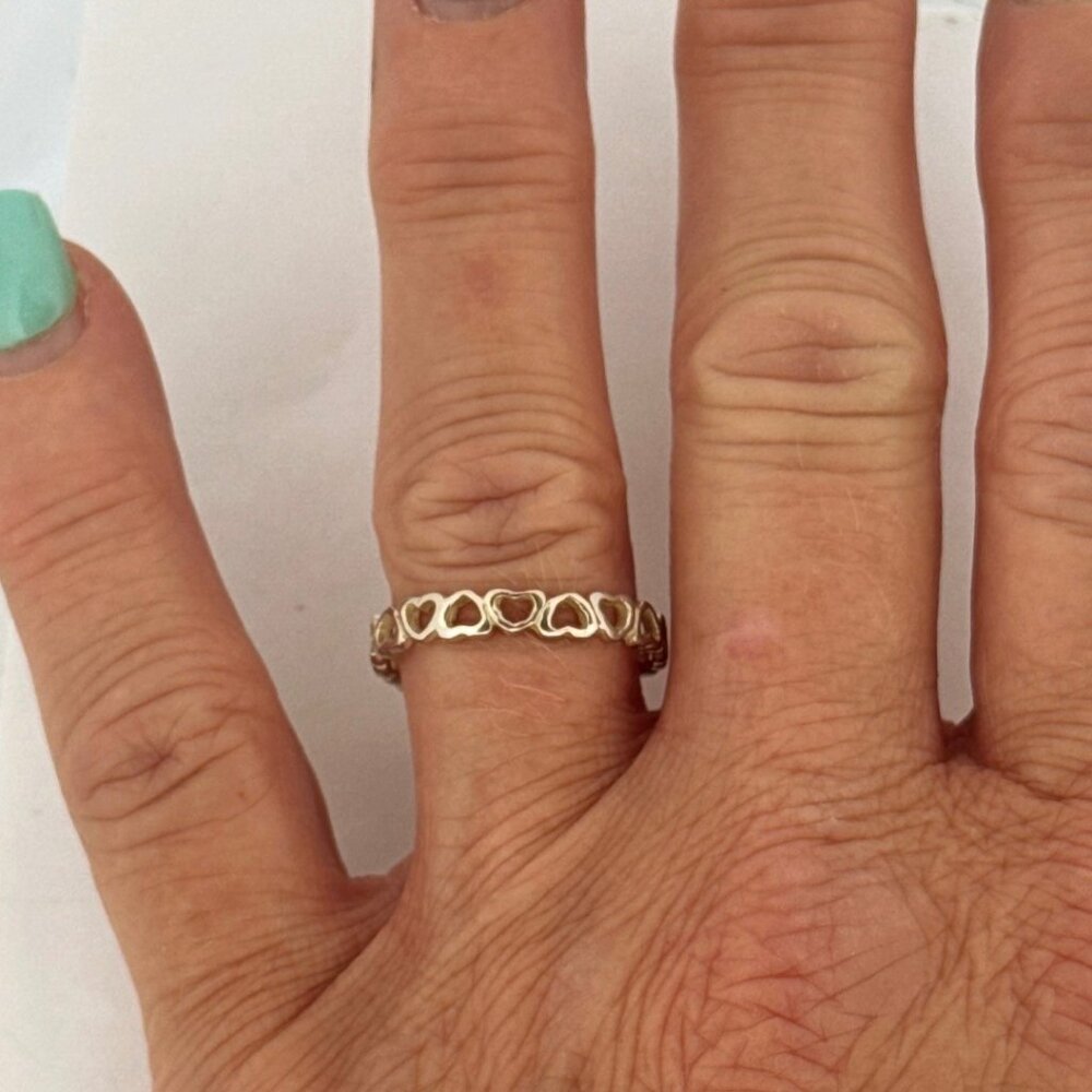 Sterling Silver 925 Open Heart Band Ring, Size 9.25, 925 Estate Jewelry - Picture 4 of 8